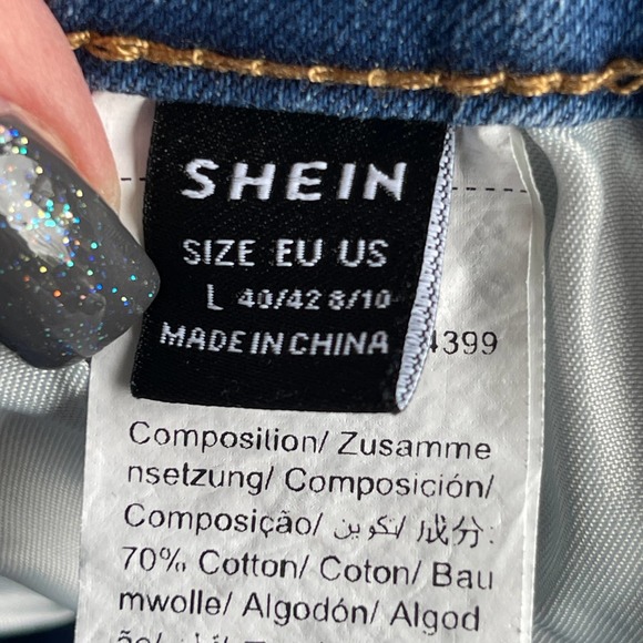 Shein Flare Jeans Womens Large 8/10 Embroidered Floral Boho Bohemian Cottagecore - Picture 5 of 12